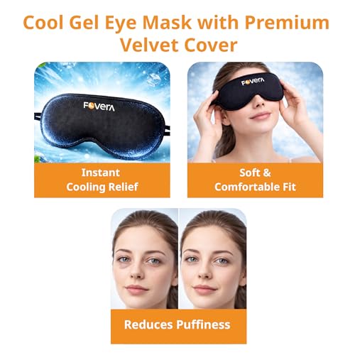 Image of FOVERA Cooling Gel Eye Mask with Soft Cover - Reusable Cold Compress Pack for Dark Circles, Puffy Eyes & Migraine Relief - Long Lasting Ice Eye Shade, Adjustable Strap for Sleep & Travel (Pack of 2)