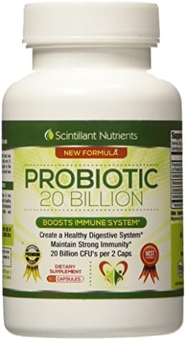 Probiotic 20 Billion by Scintillant Nutrients to Reduce Gas Bloating and Aid Weight Loss 60 Shelf Stable Capsules
