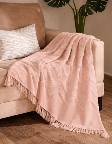Image of Premium 125 x 150 cm Cotton Throw Blanket - Soft & Cozy Sofa and Couch Accent - Trending Home Decor Essential for Extra Comfort, Relaxation, and Style - Rose Pink,Pack of 1