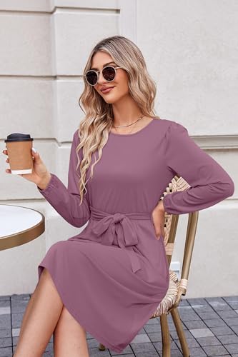 Image of Newshows Womens Long Sleeve Casual Dresses 2025 Business Work Teacher Fall Church Belted A Line Flowy Midi Dress