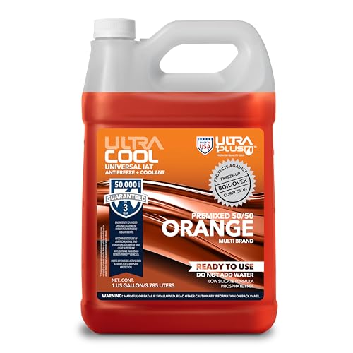 ULTRA 1PLUS Antifreeze Coolant - Universal Premixed 50/50 Orange - Ready to use Engine coolant - Gallon 4 QTS