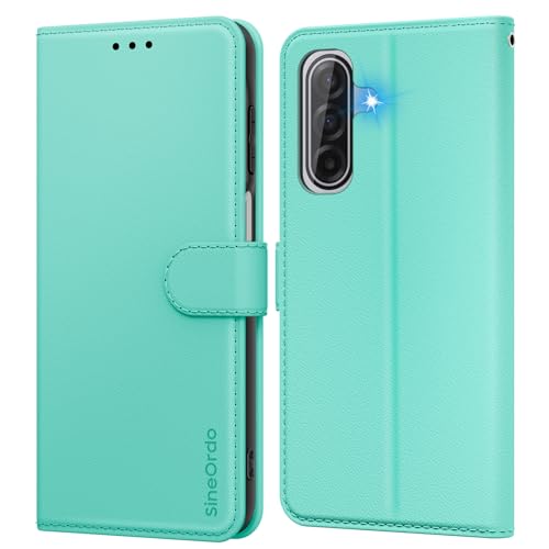 SineOrdo Funda Compatible con Samsung Galaxy A17 5G / 4G Carcasa, Libro Samsung Galaxy A17 5G / 4G Funda con Tapa Piel Suave Cuero Tarjetero Flip Wallet Móvil Case Verde Menta