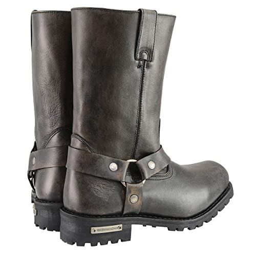 Image of Milwaukee Leather Men's Distressed Gray Leather 11-inch Classic Harness Square Toe Motorcycle Boots MBM9006 | Premium Material, Square Toe, Rider Ready, Durable Everyday Wear