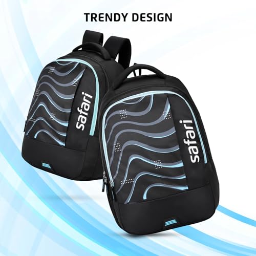 Image of Safari Whirl 32L Casual Printed Backpack, 2 compartments, bottle holder, Front pocket, school bag for boys and girls, college bag, office bag, travel bag for men and women, Color- Black