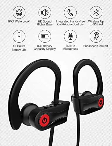 Otium Bluetooth Headphones, Wireless Headphones IPX7 Waterproof Earphones Sport Earbuds With Bluetooth 5.3 Chip 15 Hours Battery, Sound Isolation Mic Earbuds for Gym Running Outdoor Sports Workout