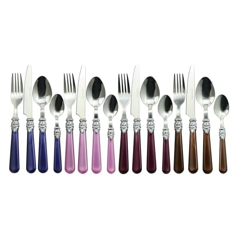 The Original Brink House Gala Mix & Match Stainless Steel Cutlery Set with High-Sheen Baroque Handles / 16 pieces with Metal Stand, Lifestyle utensils set for home, first apartment, dorm, dinner party Cover