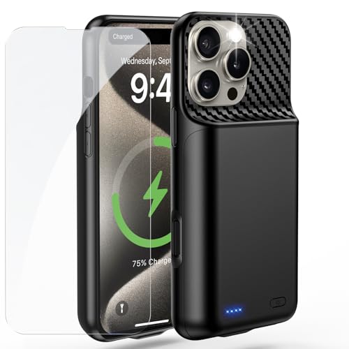 ZIKIHAA Battery Case for iPhone 15 Pro Max (6.7 inch) 2026 Upgraded High Capacity 13800mAh Battery Pack Rechargeable Charger External Charging Case with Tempered Glass Screen Protector Black