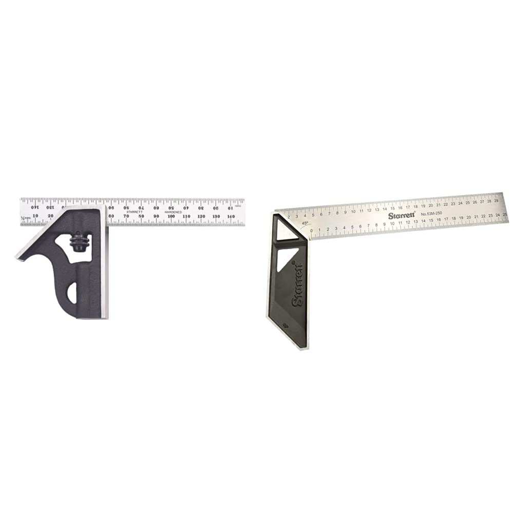 Starrett 10MH-150 Cast Iron Square Head Student Combination Square,Silver, 150 mm Size & K53M-250-S Try Square