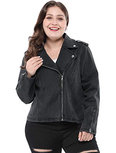 Agnes Orinda A18101700UX0180 Women'S Plus Size Denim Jackets Collar Inclined Zip Closure Biker Moto Jacket 2024 3X Black thumb #2