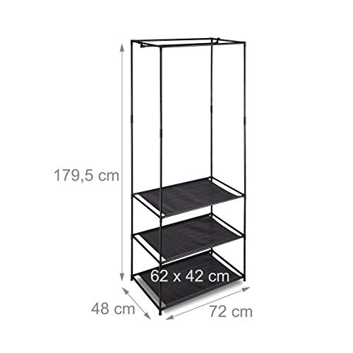 Relaxdays Clothes Stand, Shelves, Open & Foldable With Rail, Metal & Fabric Closet, 179.5x72x48 cm, Black - Image 4
