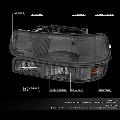 Image of DNA MOTORING OEM Replacement Headlight Housing Assembly Compatible with 99-02 Silverado 00-06 Suburban /Tahoe Bottom Bumper Lights Fit OE Grill, Smoked Lens /Amber, HL-OH-CS99-4P-SM-AB