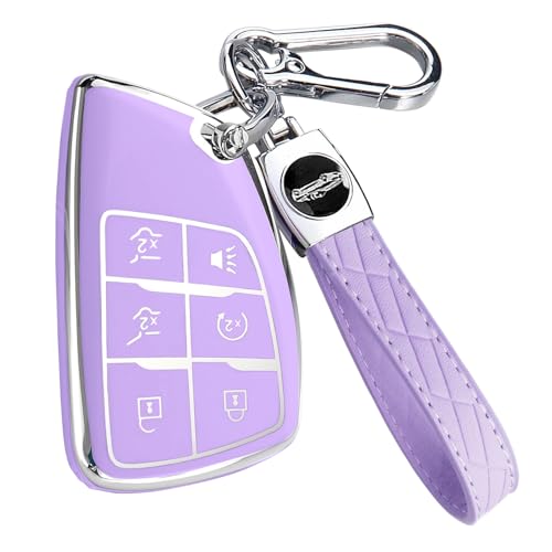 Image of Key Fob Cover for Chevy GMC with Keychain, Tahoe Suburban Equinox Traverse Yukon Denali Terrain Buick Envision Premium Soft TPU Case (6 Buttons Purple)