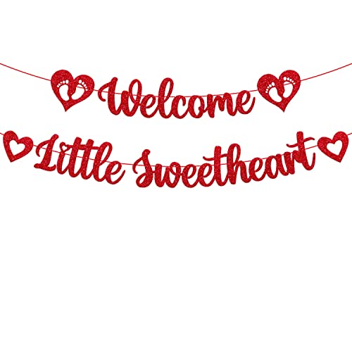 Image of FestikoValentine's Day Banner Welcome Little Sweetheart Decoration Happy Valentine's Day Theme Welcome New Born Baby Celebration Party Supplies