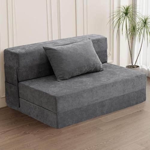 Image of Sofa Cum Bed | Folding Sofa Bed, Sofa Cum Beds for Living Room with Cushions | Pure High Reslince (HR) Foam with Molphino Fabric in Grey Colour Couch for Living Room (Two Seater 4X6 Feet)