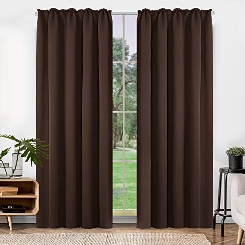 Deconovo Energy Saving Pencil Pleat Curtains Blackout Curtains Thermal Insulated Curtains for Bedroom W55 x L54 Inch Chocolate One Pair - Image 3