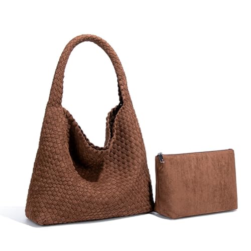 Image of Woven Leather Bags for Women Knoted Women Handbag Designer Shoulder Bucket Purse Handmade Fashion Tote Hobo Bag Small