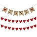 Kungfu Mall 6.6 Feet Valentines Day Banner, 1pc Love Burlap Banner and 2 Pcs Red Felt Heart-Shaped Garland Banner for Wedding Party Proposing Decorations
