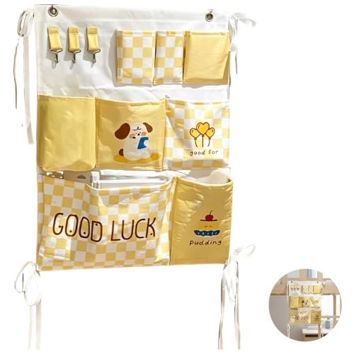 Vestamore 2 Pcs Over Door Organizer, Hanging Wall Organizers with Tissue Pocket, Cartoon Pattern Checkered Closet Storage Organizers, for Dorm Bunk Bed Bedroom Essentials Storage Organizer - Image 4