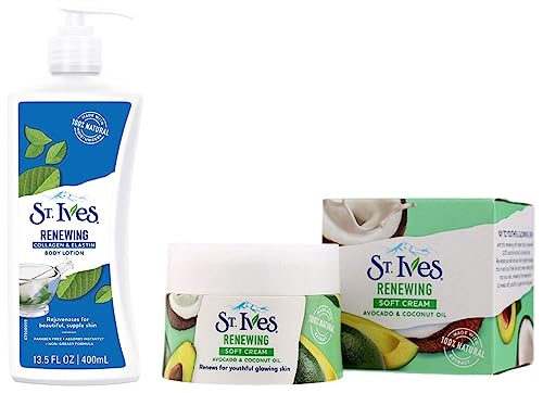 Image of St.Ives Renewing Collagen & Elastin Body Lotion (400ml) & Renewing Soft Cream (45g), 100% Natural Extracts, Skincare Combo Pack for Gifting Women, Skin Rejuvenating Face Cream & Body Lotion (Set of 2)