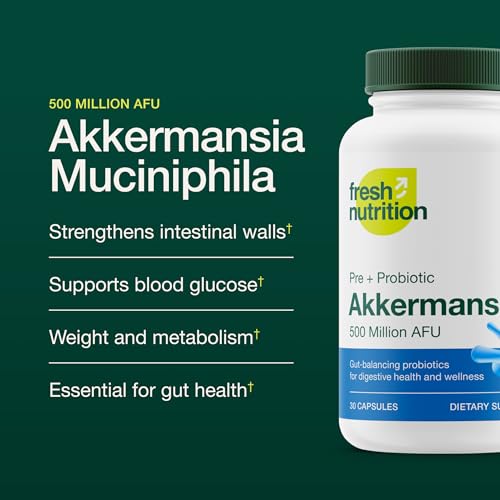 Fresh Nutrition Akkermansia Muciniphila Probiotic 500M AFU for GLP-1 Production - Pre + Probiotic Supplement - 30 Capsules
