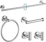 PThink Juego de Accesorios de Baño 5 Piezas – Toallero Barra Extra Largo 60 cm + Anillo + Portarrollos + 2 Ganchos –...