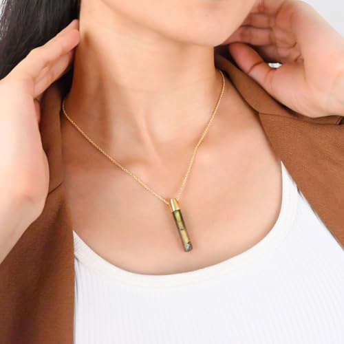 Gempires Gemstone Cylinder Pendant Necklace – 1.5″ Genuine Polished Gemstone on 14k Gold-Plated Adjustable Chain – Minimalist Layered Statement Jewelry Gift for Women2