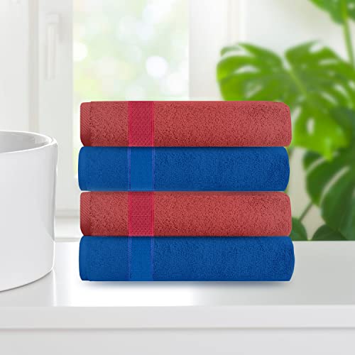 Image of @Home by Nilkamal Extra Absorbent Lightweight Anti Bacterial and Odour Resistant 100% Cotton Solid Hand Towel | Set Includes 4 Hand Towels | Pack of 4 - Onion & Irish Blue - 38 x 58 cm