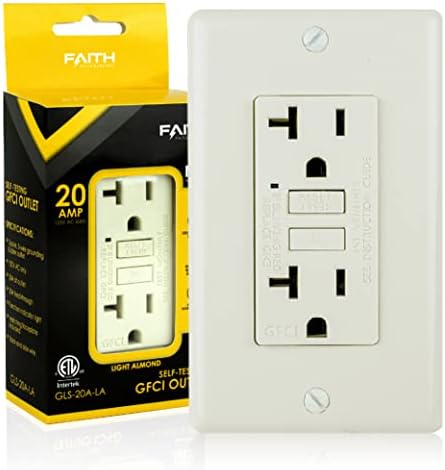 Faith 20A GFCI Outlet, Non-Tamper-Resistant GFI Duplex Receptacles with LED Indicator, Self-Test Ground Fault Circuit Interrupter with Wall Plate, ETL Listed, Light Almond