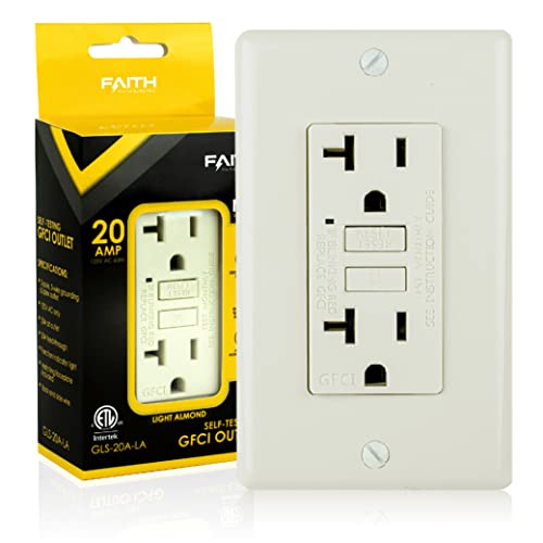 Faith 20A Gfci Outlet, Non-Tamper-Resistant Gfi Duplex Receptacles With Led Indicator, Self-Test Ground Fault Circuit Interrupter With Wall Plate, Etl Listed, Light Almond #TOP29