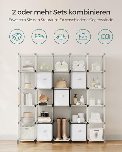 SONGMICS Würfelregal mit 6 Boxen, Regalsystem, Aufbewahrungsregal mit 6 Würfeln, DIY, erweiterbar, platzsparend, Schlafzimmer, weiß LPC062W06