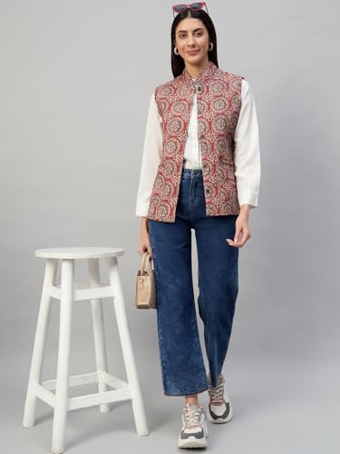 Image of Ravaiyaa - Attitude is everything Women's Floral Printed Reversible Quilted Jacket Coat Blazer Jacket Sleeve Less Waistcoat