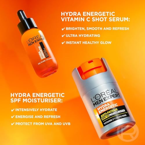 L’Oréal Paris Men Expert Anti-fatigue Duo Gift Set for Men, Vitamin C Shot Serum 30ml and Anti-fatigue Moisturiser With SPF 50ml, Hydra Energetic Duo With Vitamin C*, for Dull and Dry Skin - Image 3
