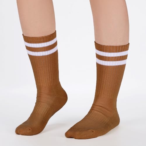 Image of Ultrafun 5 Pairs Striped Crew Socks Cotton Cushioned Athletic Sports Running Socks for Men Women Teens