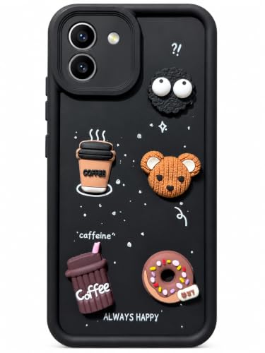 Image of Bintage Back Cover Compatible for Samsung Galaxy A03 4G | Cute 3D Taddy Ball Bear Milk Cake Coffee Silicon Case Full Body & Camera Protection - Black