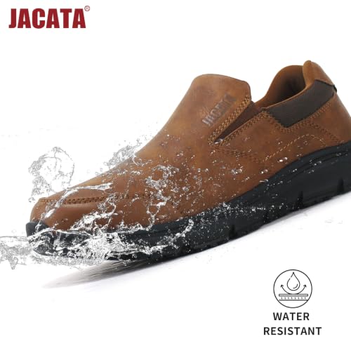 Image of Jacata Non Slip Black Work Shoes for Men Food Service Mens Water Slip Resistant Leather Slip on Chef Walking Shoes for Restaurant Kitchen Sneakers