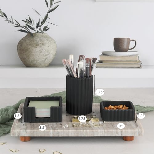 KIBAGA Modern Aesthetic Desk Accessories Set of 3 - Stylish Concrete Organizers for Pens & Office Supplies - A Cute and Functional Addition to Your Workspace Decor - Image 4