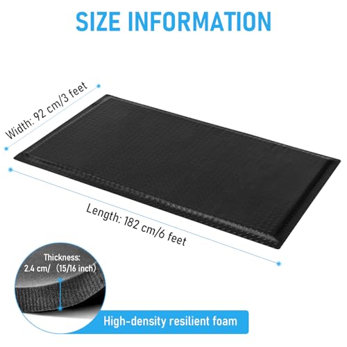 Image of 3 x 6 FT Anti Fatigue Mats Industrial 15 /16 Inch Thick Soft Sponge Ergonomic Mat Durable Heavy Duty Diamond Plate for Standing Non Slip Industrial Grade Floor Mat for Leg & Back Pain (Black)