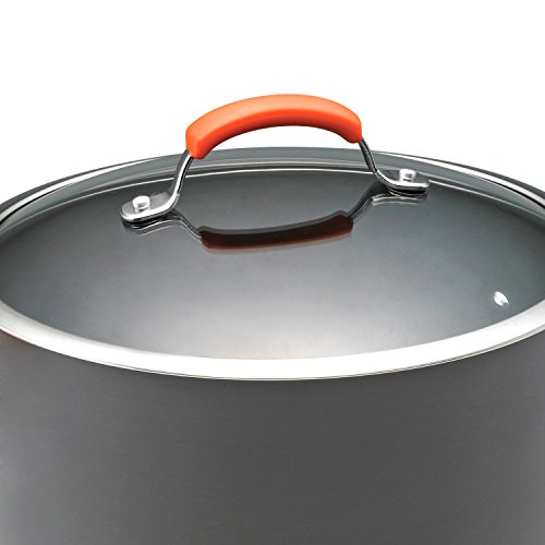 Rachael Ray Brights Hard Anodized Nonstick Stock Pot/Stockpot with Lid, 10 Quart, Gray with Orange Handles - Image 3
