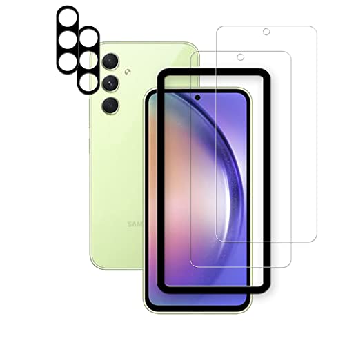 HKKAIS Easy Alignment Frame Designed For Samsung Galaxy A54 5G Tempered Glass Screen Protector 2-Pack Camera Lens Protector Film 2-Pack