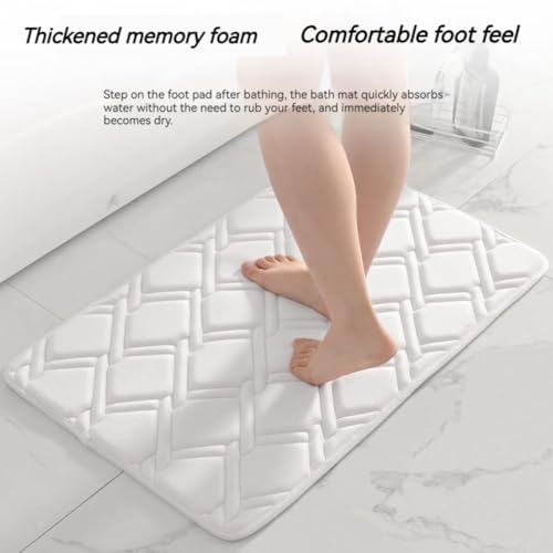 XYSaiXuan Memory Foam Bathroom Rug, Extra Thick Soft Absorbent Bath Mat, Non-Slip Quick Drying Shower Mat, Machine Washable Bathroom Floor Carpet Bathroom Decor for Tub Toilet (White,16\'\'×24\'\')