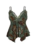 Verdusa Women's Plus Size Grunge Floral Lace Camisole Tops Layered Date Night Peplum Tops Green 3X-Large Plus