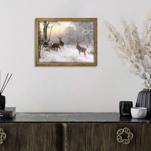 Banmu Winter Landscape Canvas Print Wall Art - Mystic Forest & Mountain Landscape With Deer Nature Wilderness Poster thumb #2