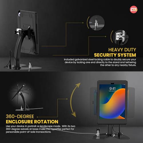 Image of Dual Kiosk Stand - CTA Security Kiosk Stand with Locking Case, Steel Cable, and 360-Degree Rotating Base - Compatible with 12.9 inch iPad Pro Gen 3 & 4 (PAD-ASK13B)