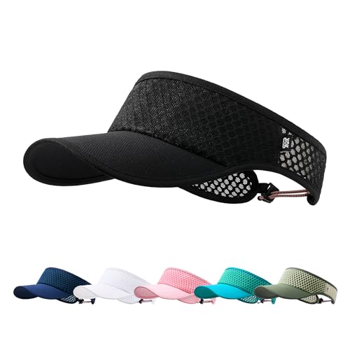 AUSFLUG Sun Visor Hat Men Women - Wide Brim Quick Dry Adjustable Cap Lightweight for Golf Tennis Pickleball Beach Black