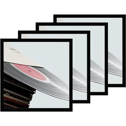 eletecpro 12.5x12.5 Black Record Frame, Sturdy and Lightweight, PVC Album Frame Made to Display Vinyl Records, Home Decor LP Record Frame for Wall Easy to Hang Suit to 12x12 LP Covers, 4 Pack Cover
