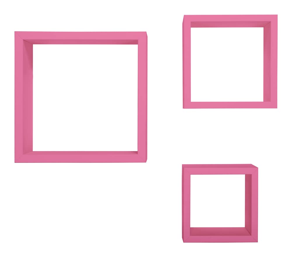 MODULARREDO | Set di 3 Mensole da Muro, Cubi Arredo, Mensole Cubo, Cubi da Parete, 35x35, 25x25 e 20x20 p15.5 cm, Fuxia, Kit Tasselli Incluso - Made in Italy