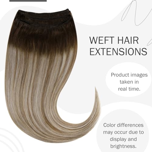 Hetto Weft Hair Extensions Real Human Hair Dark Brown to Light Brown Ombre Blonde, Full Head Thick Sew in Human Hair Wefts - Image 2