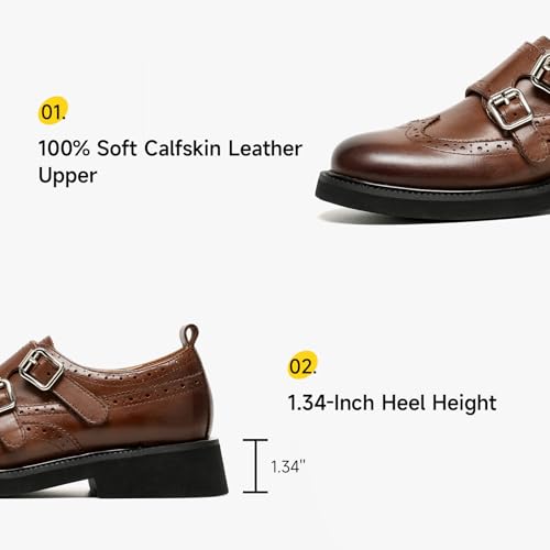 Image of BEAU TODAY Womens Leather Loafers, Monk Platform Loafer Shoes