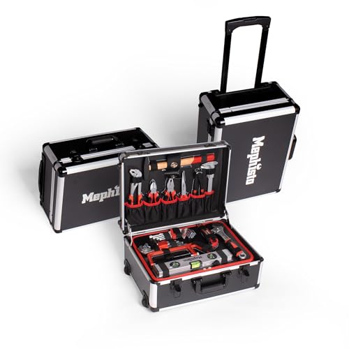 Mephisto Werkzeugkoffer - Werkzeugtrolley - Premium XXL Werkzeugset mit GS und VDE zertifiziertem Chrom- Vanadium Werkzeug bestückt Bitaufsatzadpter, Elektrikerschraubendreher uvm. 131 tlg.