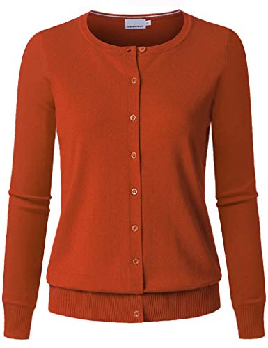 Image of Women's Long Sleeve Button Down Crew Neck Soft Knit Cardigan Sweater